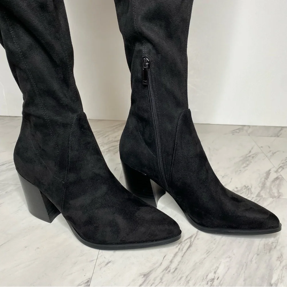 New! Marc Fisher Cathi Black Faux Suede Over The Knee Black Boot 6M